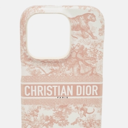 Dior Brown/Pink Toile de Jouy Print Leather iPhone 14 Pro Cord Case