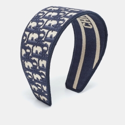 Pre Owned Dior Navy Blue Oblique Embroidered Headband 