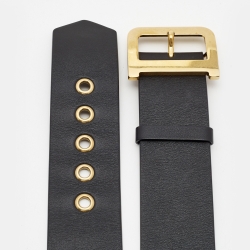 Pre Owned Dior Black Leather Diorquake Wide Buckle Belt 75CM