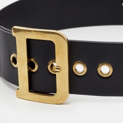 Pre Owned Dior Black Leather Diorquake Wide Buckle Belt 75CM
