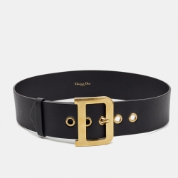 Pre Owned Dior Black Leather Diorquake Wide Buckle Belt 75CM