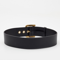 Pre Owned Dior Black Leather Diorquake Wide Buckle Belt 75CM