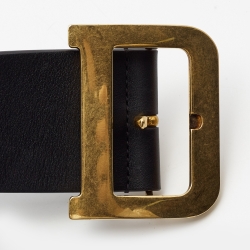 Pre Owned Dior Black Leather Diorquake Wide Buckle Belt 75CM