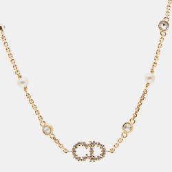 Dior Clair D Lunes Crystals Faux Pearls Gold Tone Bracelet