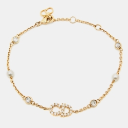 Dior Clair D Lunes Crystals Faux Pearls Gold Tone Bracelet