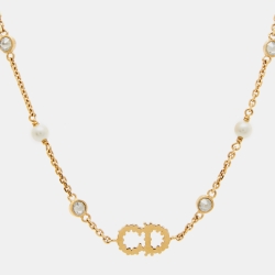 Dior Clair D Lunes Crystals Faux Pearls Gold Tone Bracelet