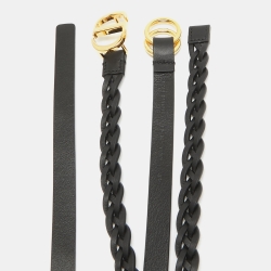 Pre Owned Dior Black Leather Double Braided Buckle Belt 85CM