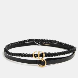 Pre Owned Dior Black Leather Double Braided Buckle Belt 85CM