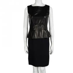 Pre Owned Dior Black Leather Peplum Sleeveless Dress M