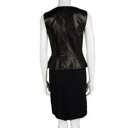 Pre Owned Dior Black Leather Peplum Sleeveless Dress M