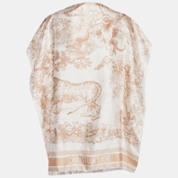 Pre Owned Dior Beige Printed Silk Poncho 