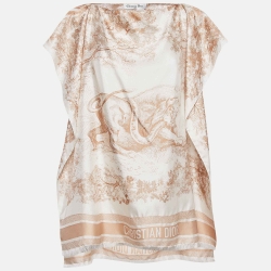 Pre Owned Dior Beige Printed Silk Poncho 