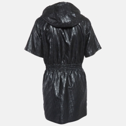 Pre Owned Dior Black Monogram Patterned Cotton Blend Hooded Mini Dress S