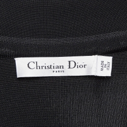 Pre Owned Christian Dior Black Knit Zip Front Midi Dress M