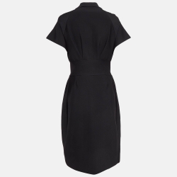 Pre Owned Christian Dior Black Knit Zip Front Midi Dress M