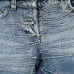 Dior Indigo Light Wash Faded Effect Embroidered Distressed Jeans S