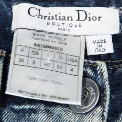Dior Indigo Light Wash Faded Effect Embroidered Distressed Jeans S