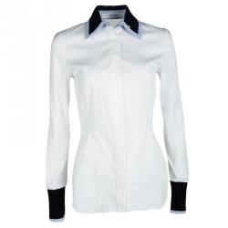 Dior White Sequined Collar Contrast Cuff Detail Long Sleeve Shirt S