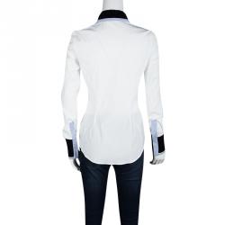 Dior White Sequined Collar Contrast Cuff Detail Long Sleeve Shirt S