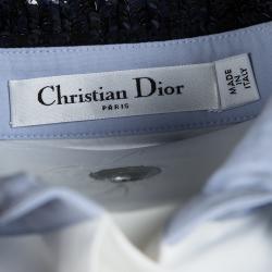 Dior White Sequined Collar Contrast Cuff Detail Long Sleeve Shirt S