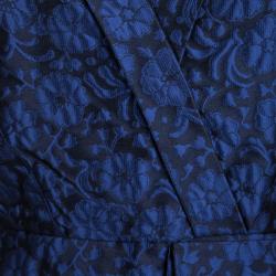 Dior Navy Blue Floral Jacuqard Contrast Lined V-Neck Sleeveless Dress S