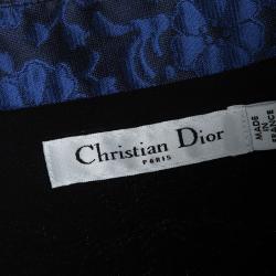 Dior Navy Blue Floral Jacuqard Contrast Lined V-Neck Sleeveless Dress S