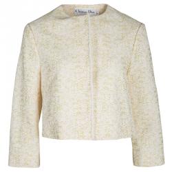 Dior Yellow Textured Frayed Placket Detail Button Front Cropped Jacket S