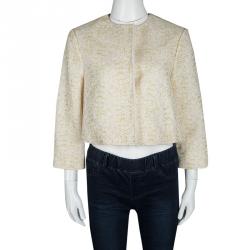 Dior Yellow Textured Frayed Placket Detail Button Front Cropped Jacket S