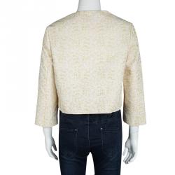 Dior Yellow Textured Frayed Placket Detail Button Front Cropped Jacket S