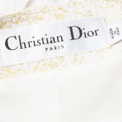 Dior Yellow Textured Frayed Placket Detail Button Front Cropped Jacket S
