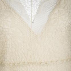 Dior Beige Silk Lace Perforated Knit Long Sleeve Maxi Dress S