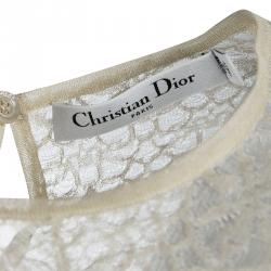Dior Beige Silk Lace Perforated Knit Long Sleeve Maxi Dress S