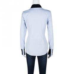 Dior Blue Sequined Collar Contrast Cuff Detail Long Sleeve Shirt S