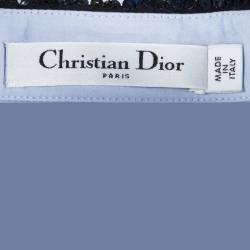 Dior Blue Sequined Collar Contrast Cuff Detail Long Sleeve Shirt S