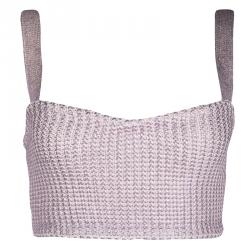 Pre Owned Dior Metallic Pink Foil Printed Knit Bustier Top S