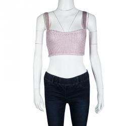 Pre Owned Dior Metallic Pink Foil Printed Knit Bustier Top S