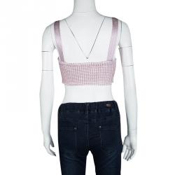 Pre Owned Dior Metallic Pink Foil Printed Knit Bustier Top S