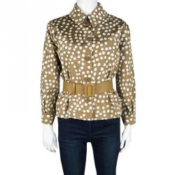 Pre Owned Dior Brown Polka Dotted Silk Calfskin Leather Belt Detail Tailored Jacket S