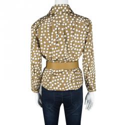 Pre Owned Dior Brown Polka Dotted Silk Calfskin Leather Belt Detail Tailored Jacket S
