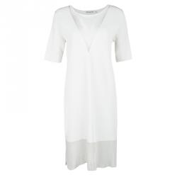 Pre Owned Dior White Knit Mesh Detail Short Sleeve Dress S