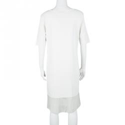 Pre Owned Dior White Knit Mesh Detail Short Sleeve Dress S