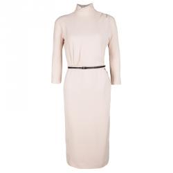 Dior Pale Pink Silk Belted Long Sleeve Dress S