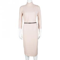 Dior Pale Pink Silk Belted Long Sleeve Dress S