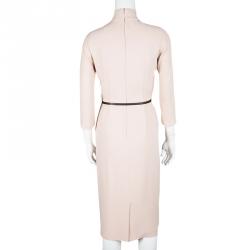 Dior Pale Pink Silk Belted Long Sleeve Dress S