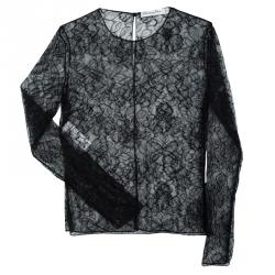 Dior Black Floral Lace Sheer Long Sleeve Top M