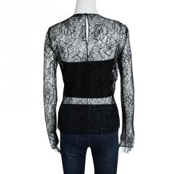 Dior Black Floral Lace Sheer Long Sleeve Top M