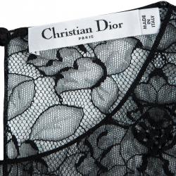 Dior Black Floral Lace Sheer Long Sleeve Top M