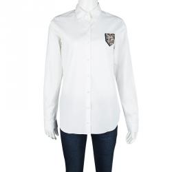 Pre Owned Dior White Embellished Wool Applique  Long Sleeve Shirt S