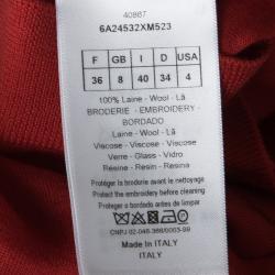 Dior Red Wool Embellished Fly Detail Short Sleeve Top S
