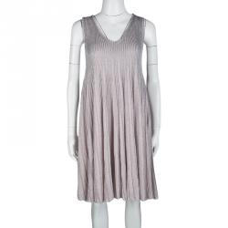 Pre Owned Dior Metallic Blush Pink Lurex Knit Sleeveless A-Line Dress S